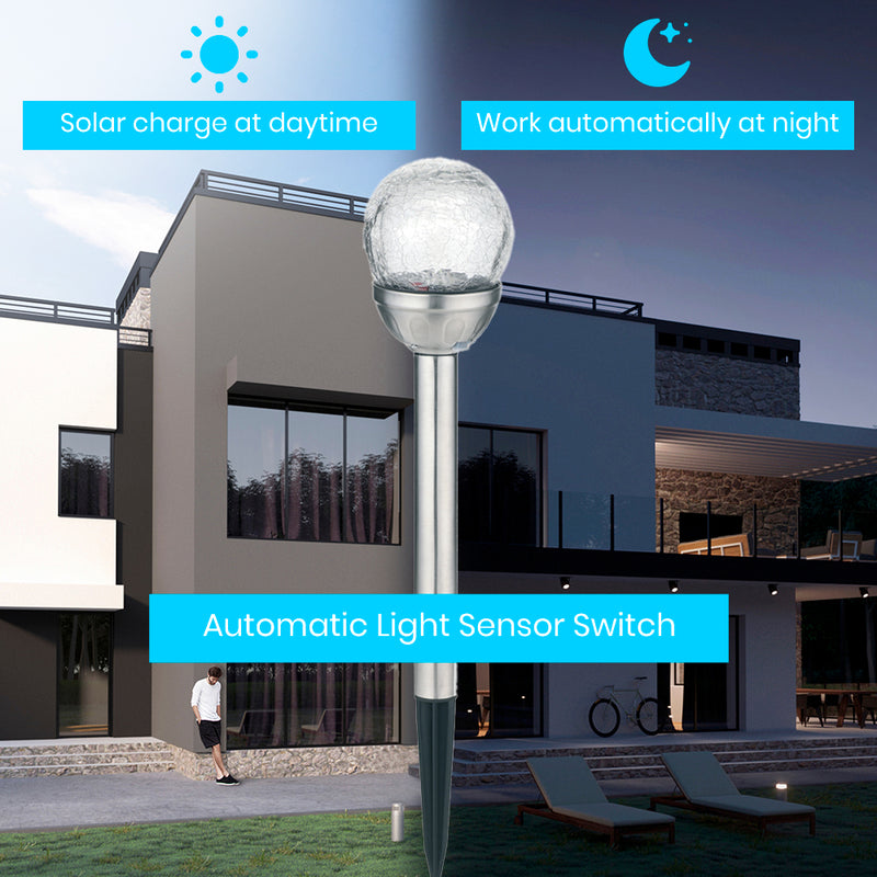 Solar Lamp Crackle Glass Globe Stake Lights 1 Pack: Warm White Solar Garden Light Outdoor Waterproof Stake Lights Solar Powered Pathway Stake for Lawn Walkway Decor Solar Powered Light
