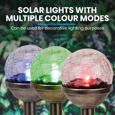 Solar Lamp Crackle Glass Globe Stake Lights 1 Pack: Cold White + Colour Changing Solar Garden Light Outdoor Waterproof Stake Lights Solar Powered Pathway Stake for Lawn Walkway Decor Solar Powered Light