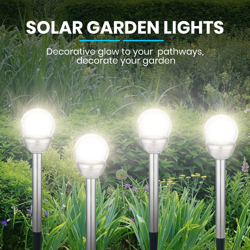 Solar Lamp Crackle Glass Globe Stake Lights 1 Pack: Cold White + Colour Changing Solar Garden Light Outdoor Waterproof Stake Lights Solar Powered Pathway Stake for Lawn Walkway Decor Solar Powered Light